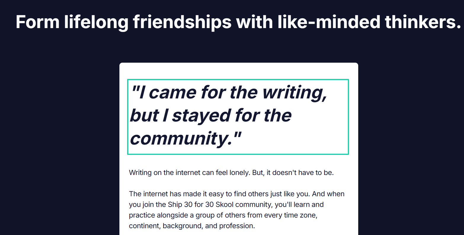 student comment about course community