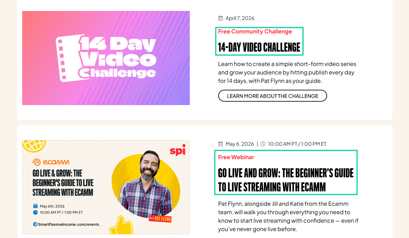 pat flynn calendar for virtual events