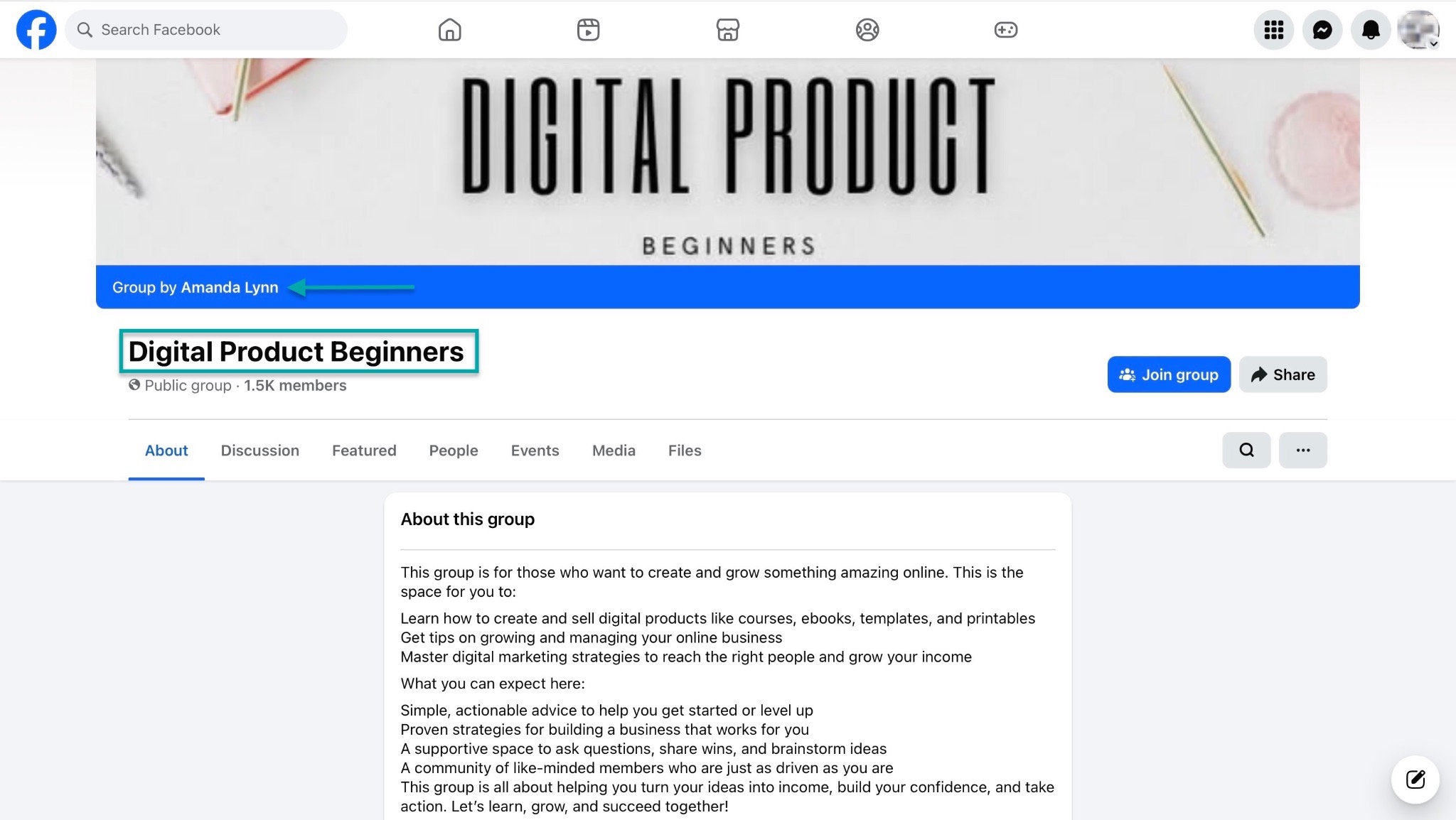digital product beginners facebook group