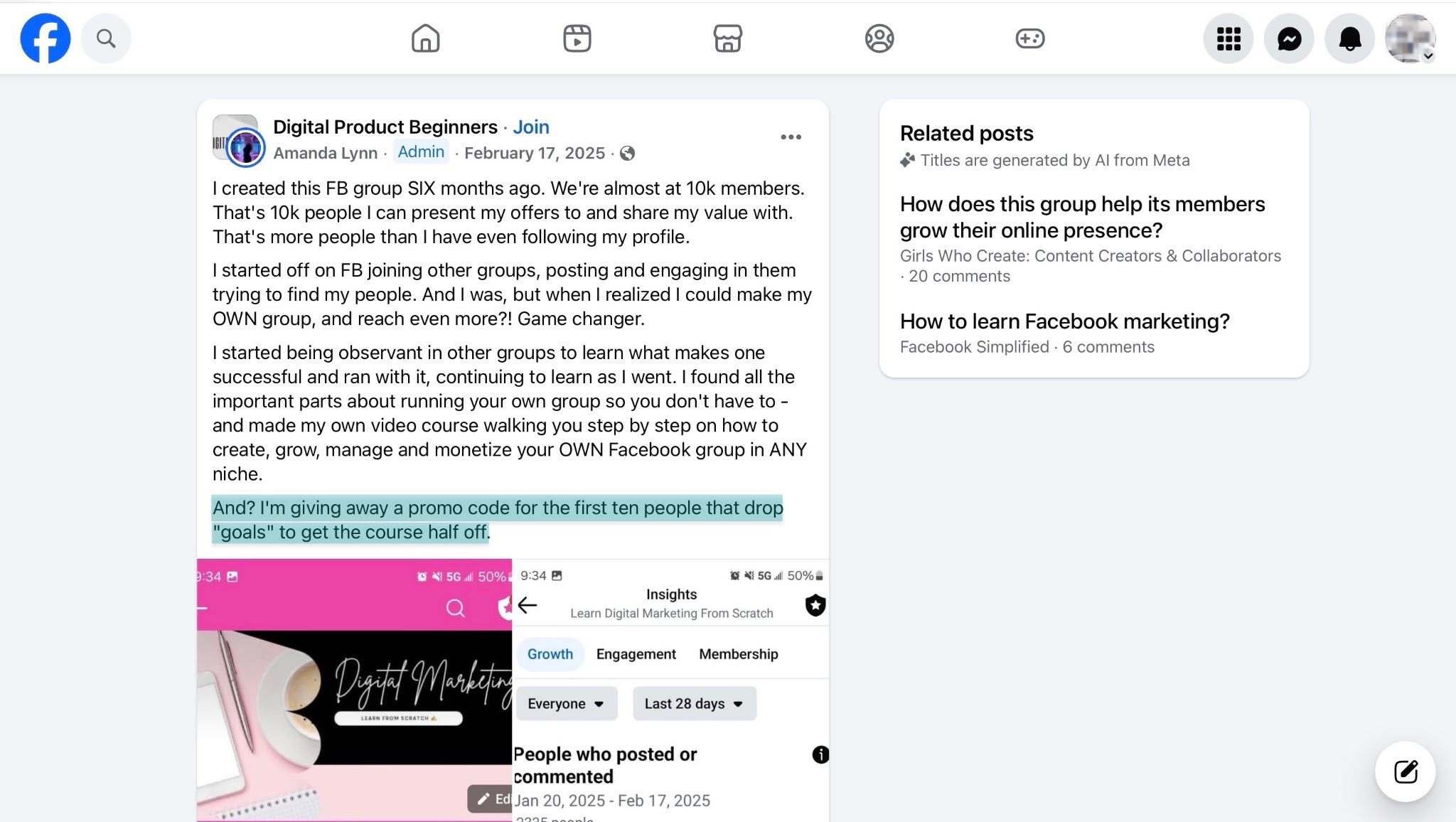 amanda lynn post to promote an online course