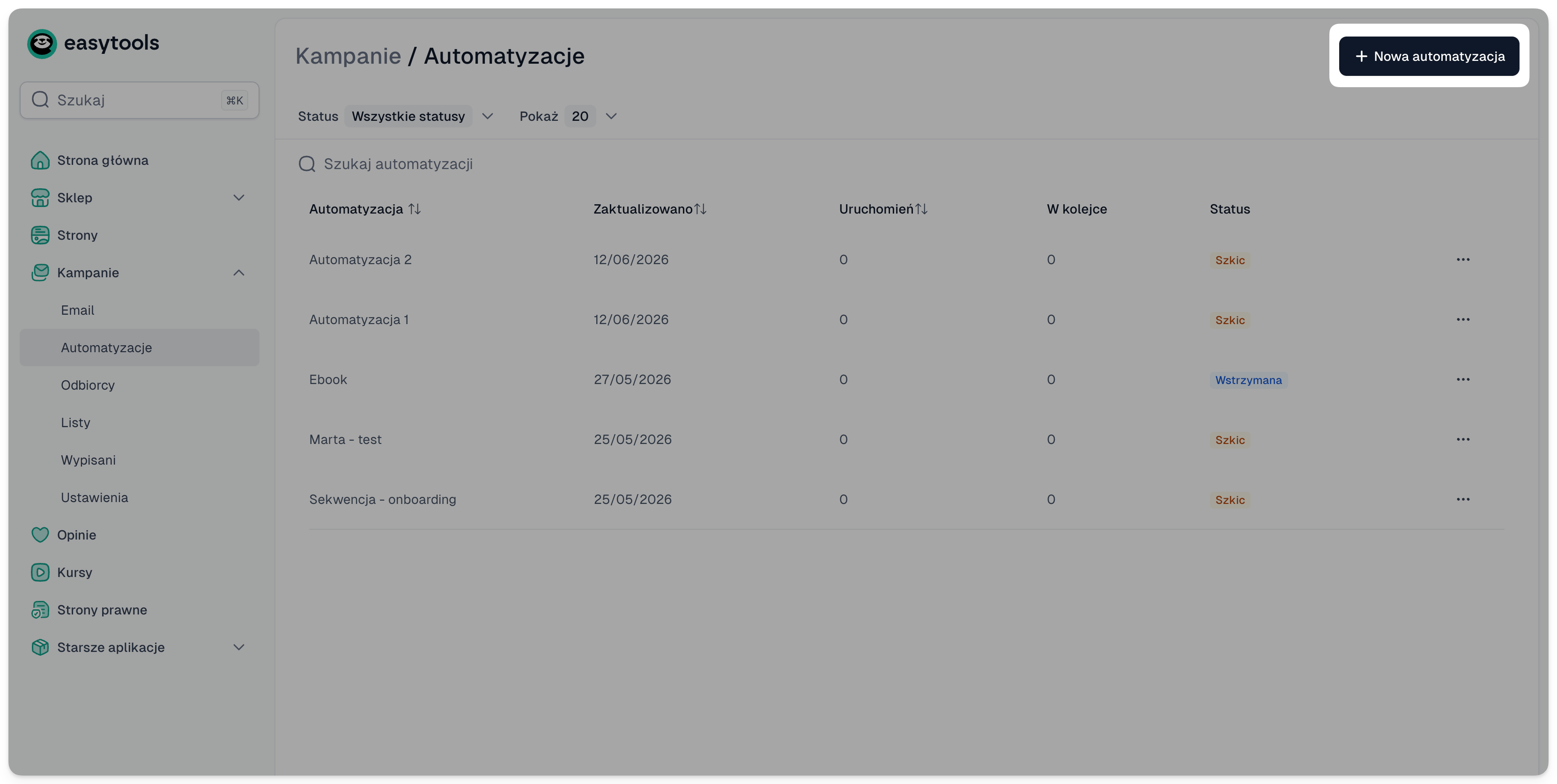 Tworzenie nowej automatyzacji w Easymail