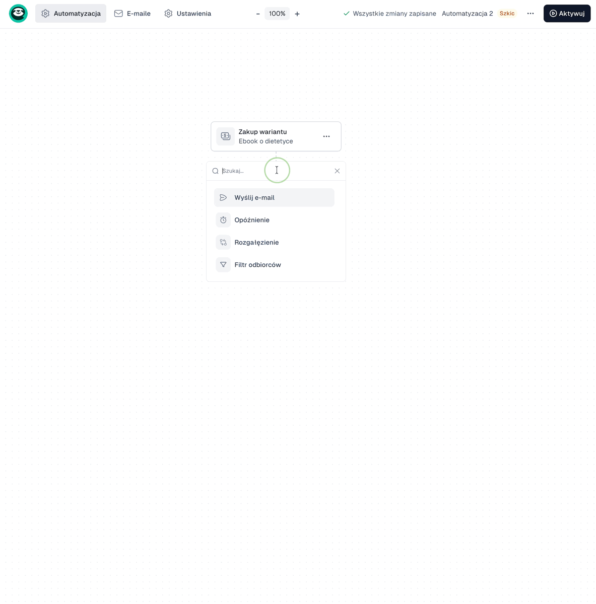 Easymail - dodawanie kroku wyślij e-mail