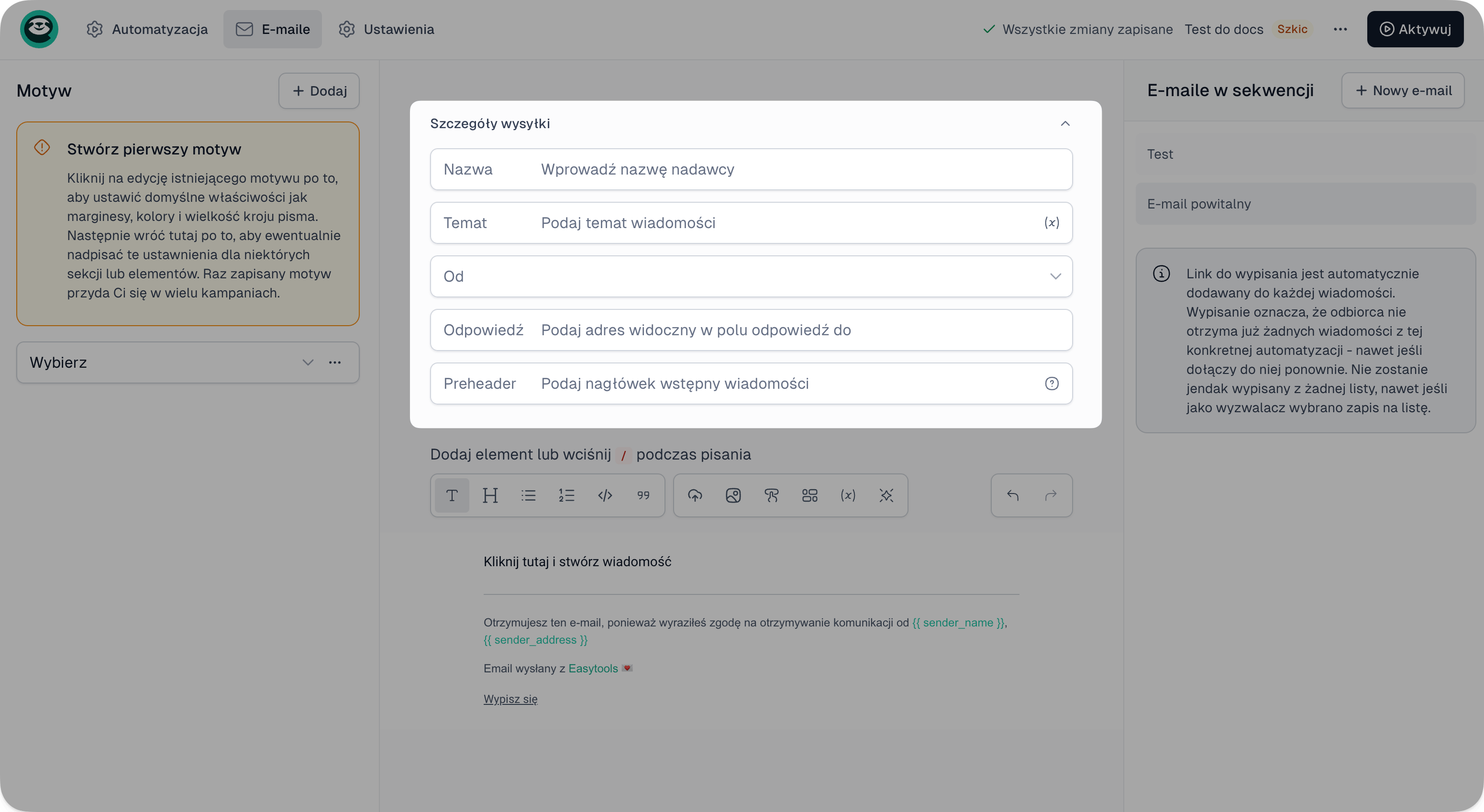 Easymail konfiguracja emaila w sekwencji