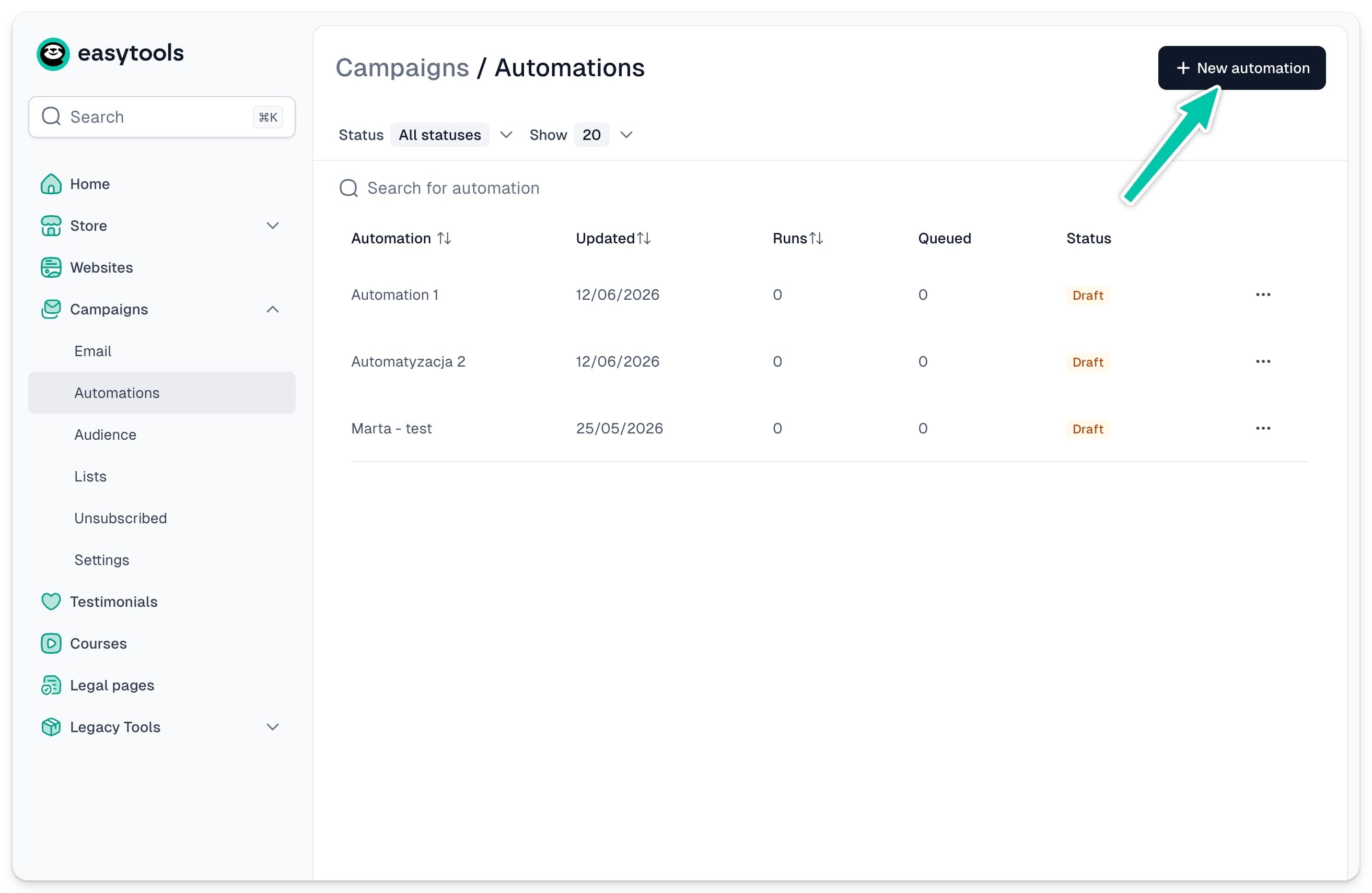 Adding a new automated workflow in Easymail