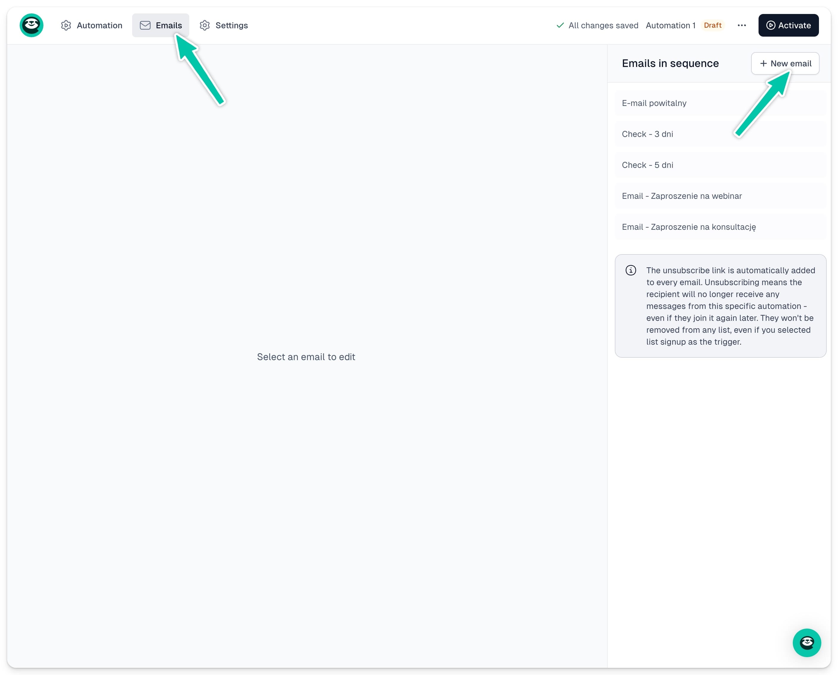 Adding sequence emails in Easymail 