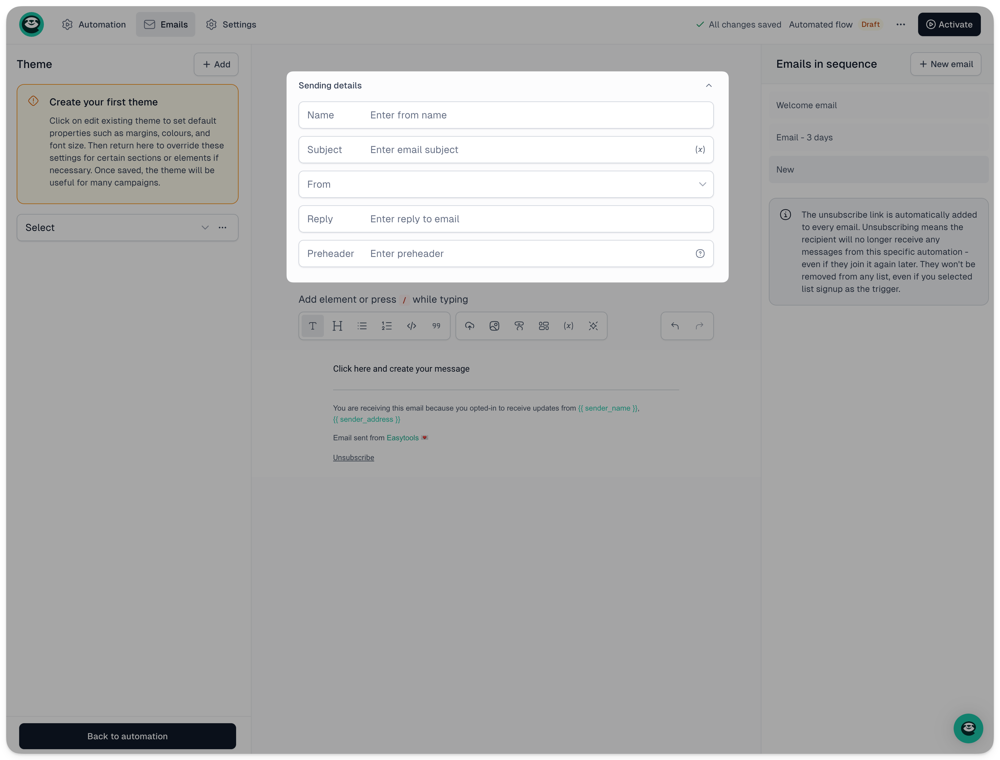 Configuring automated email in Easymail