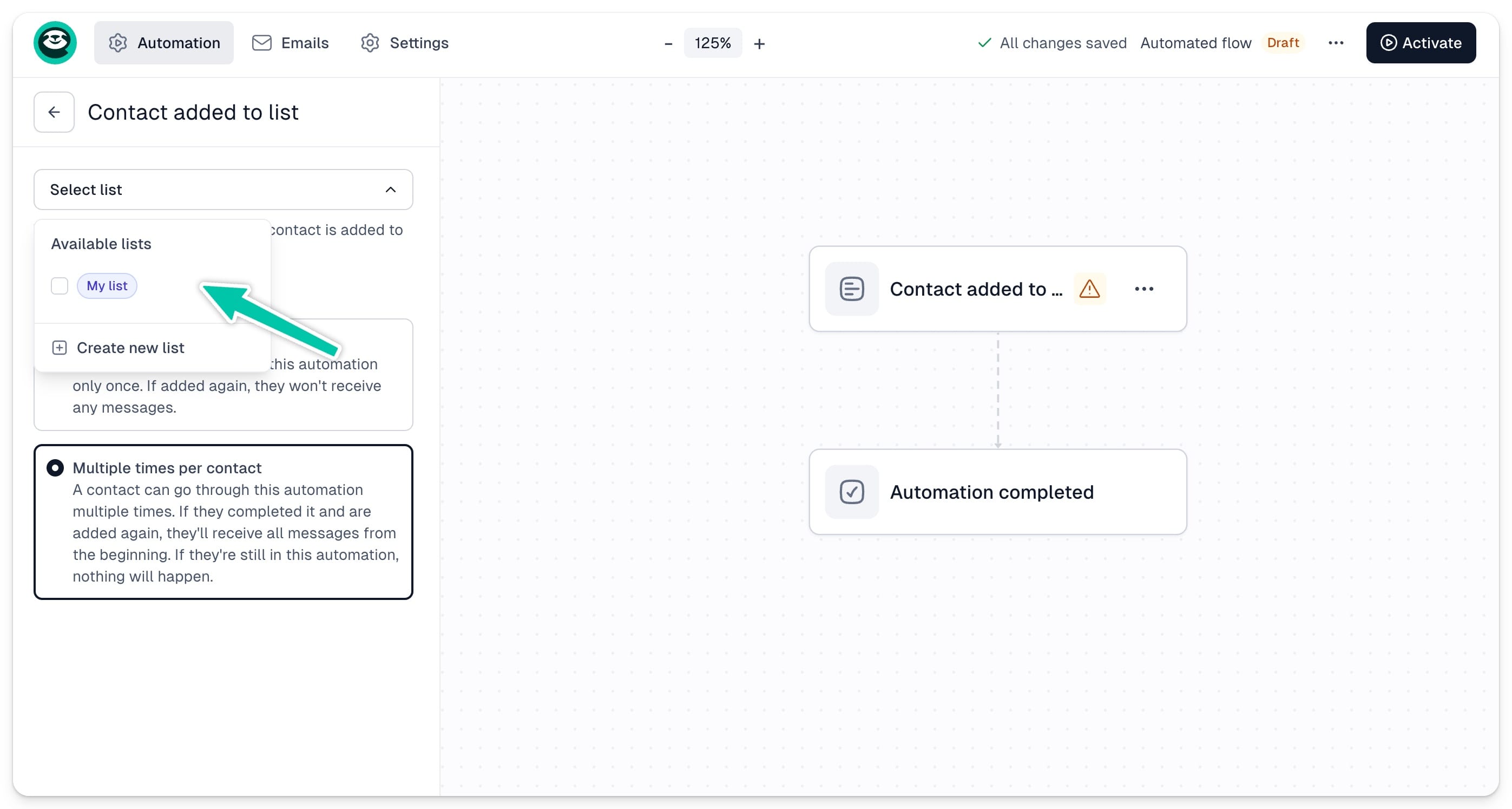 Easymail contact added to lisy 