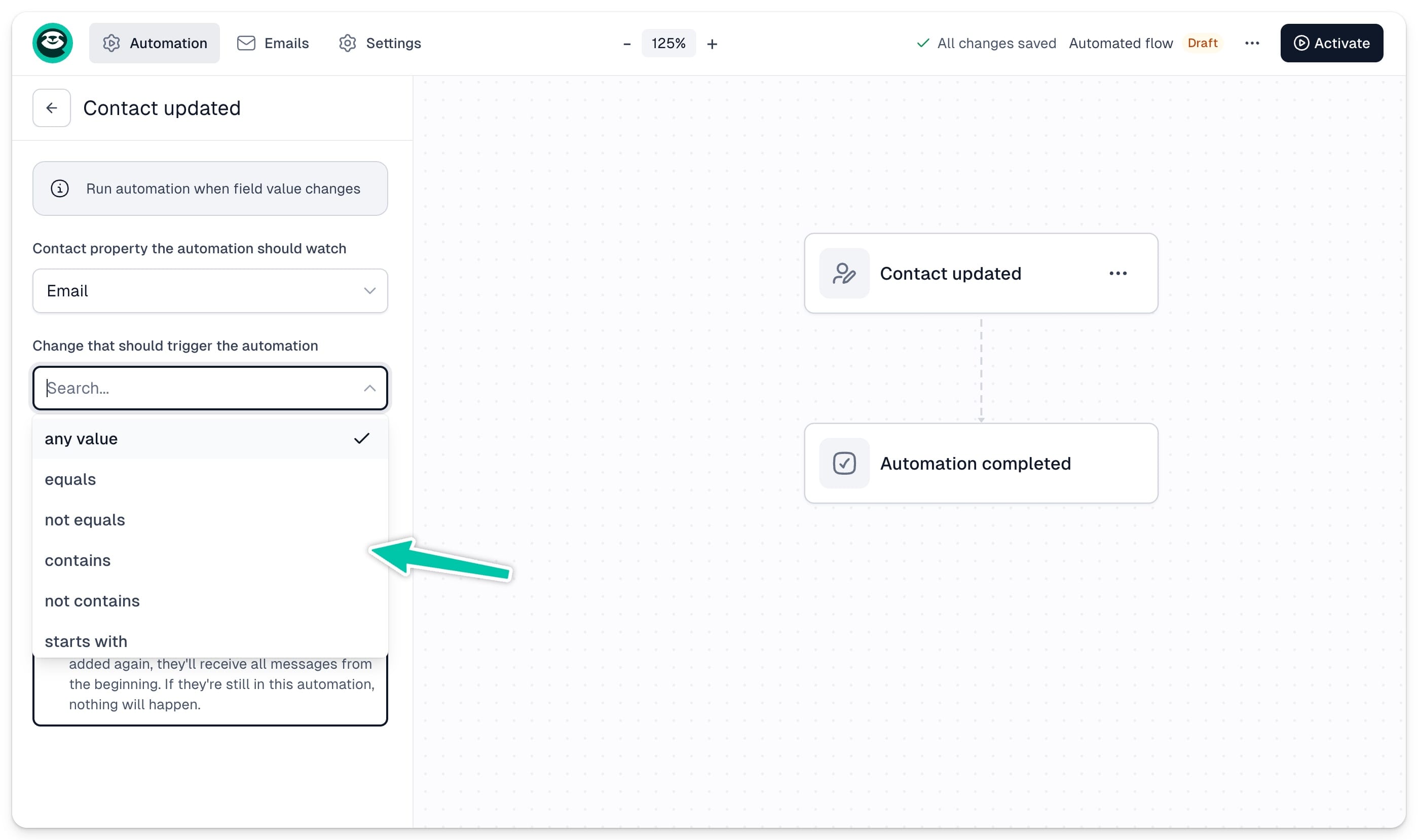 Easymail automation triggered by contact changes 