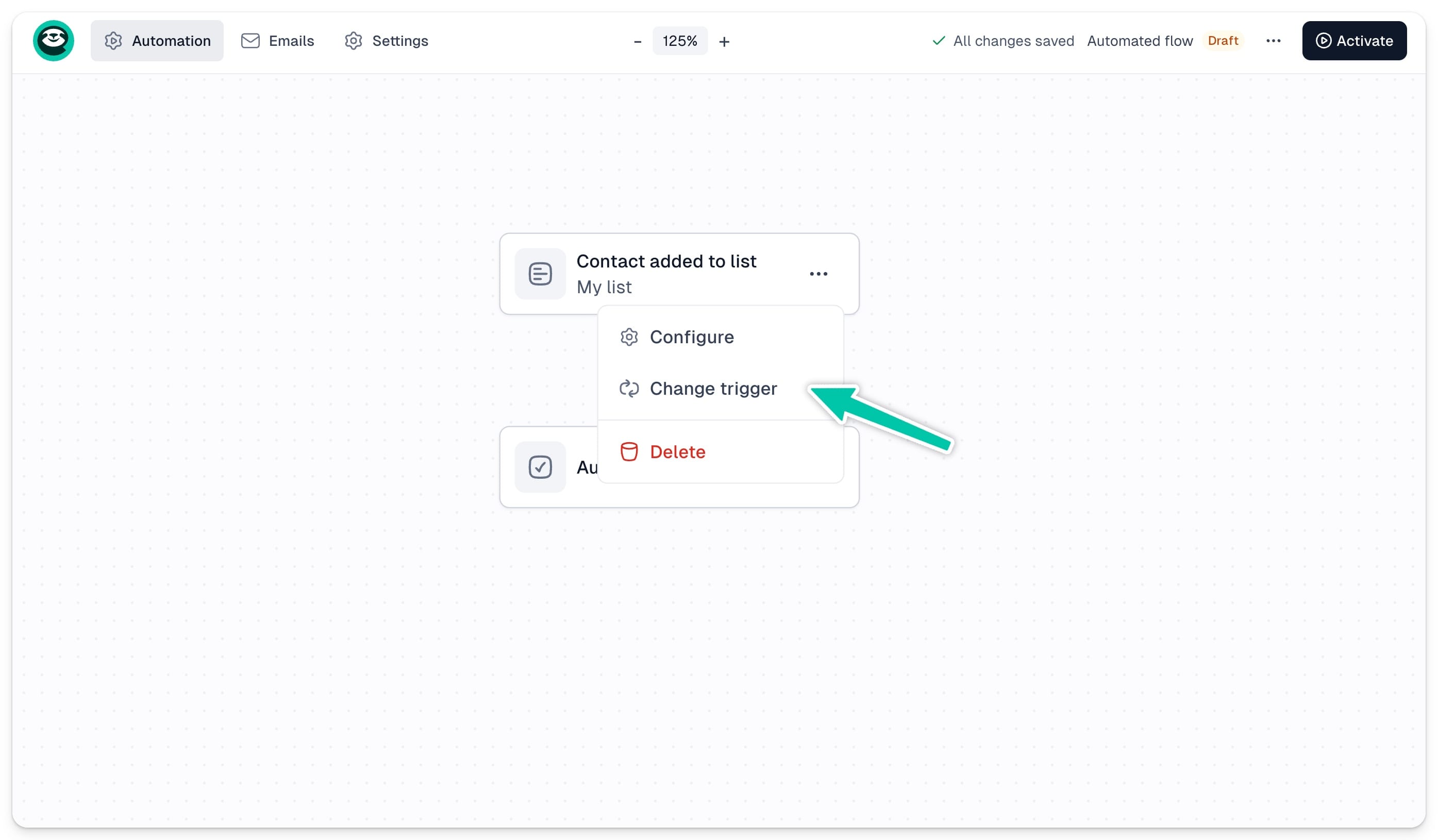 Changing automation trigger in Easymail