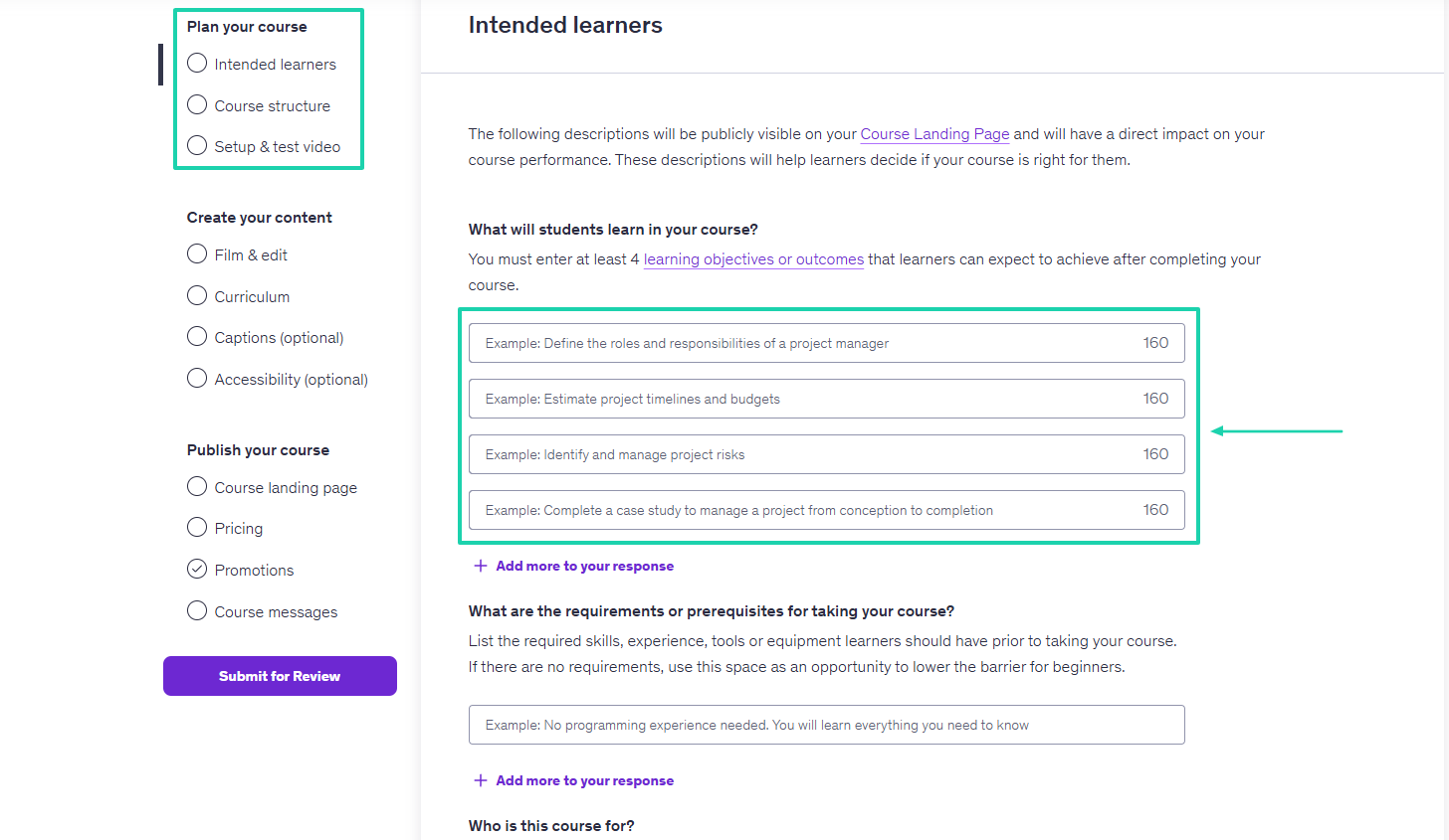 add course objectives and requirements