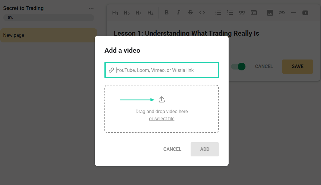 add video to course