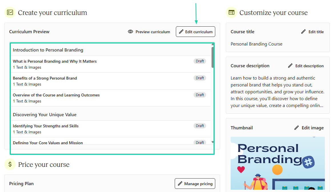 create course cirriculum on learnworlds alternative