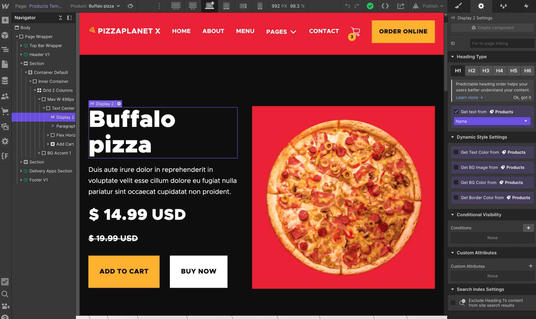 eCommerce Page - Pizzaplanet X Webflow Template