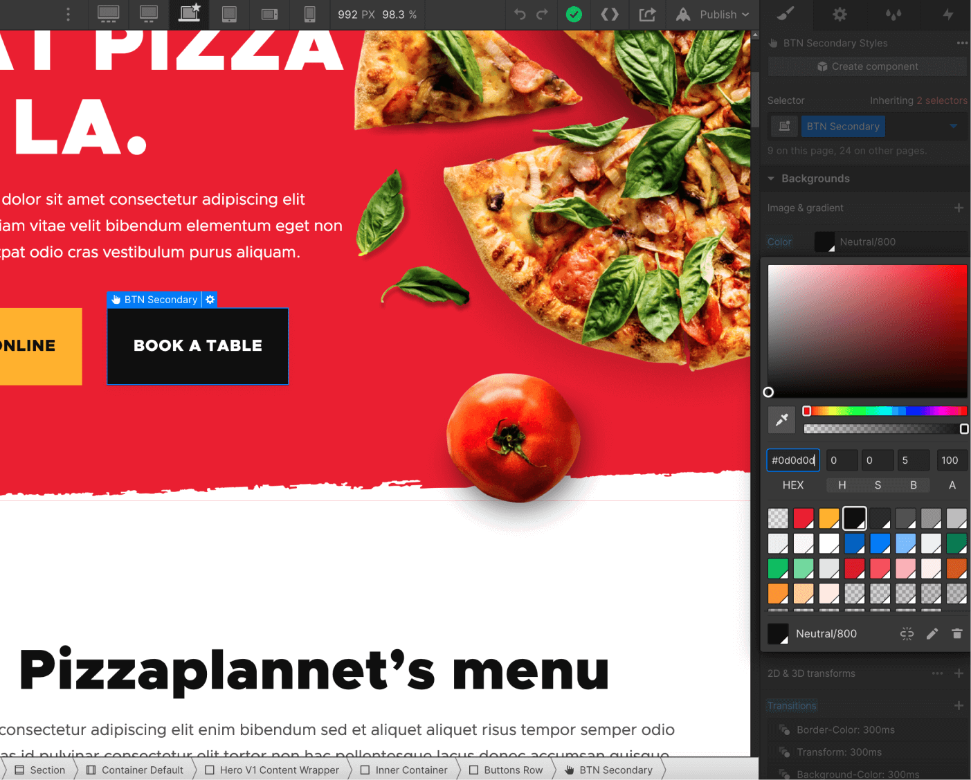 Color - Pizzaplanet X Webflow Template