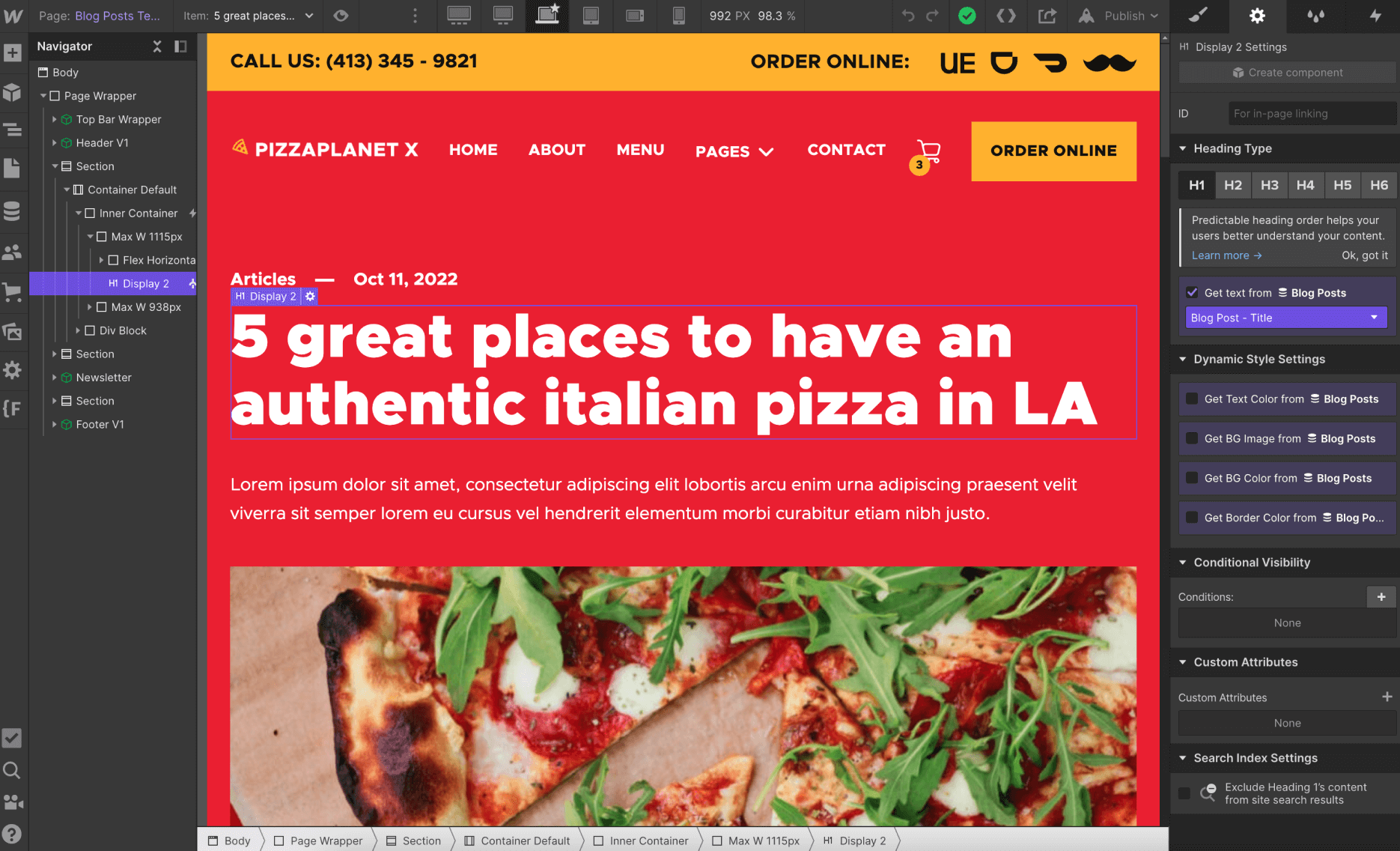 CMS Page - Pizzaplanet X Webflow Template