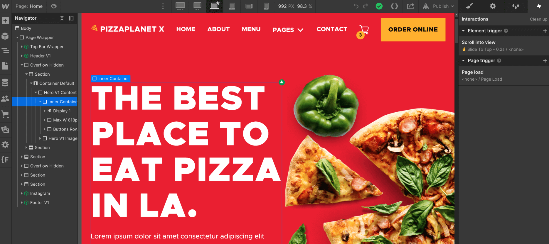 Animations - Pizzaplanet X Webflow Template