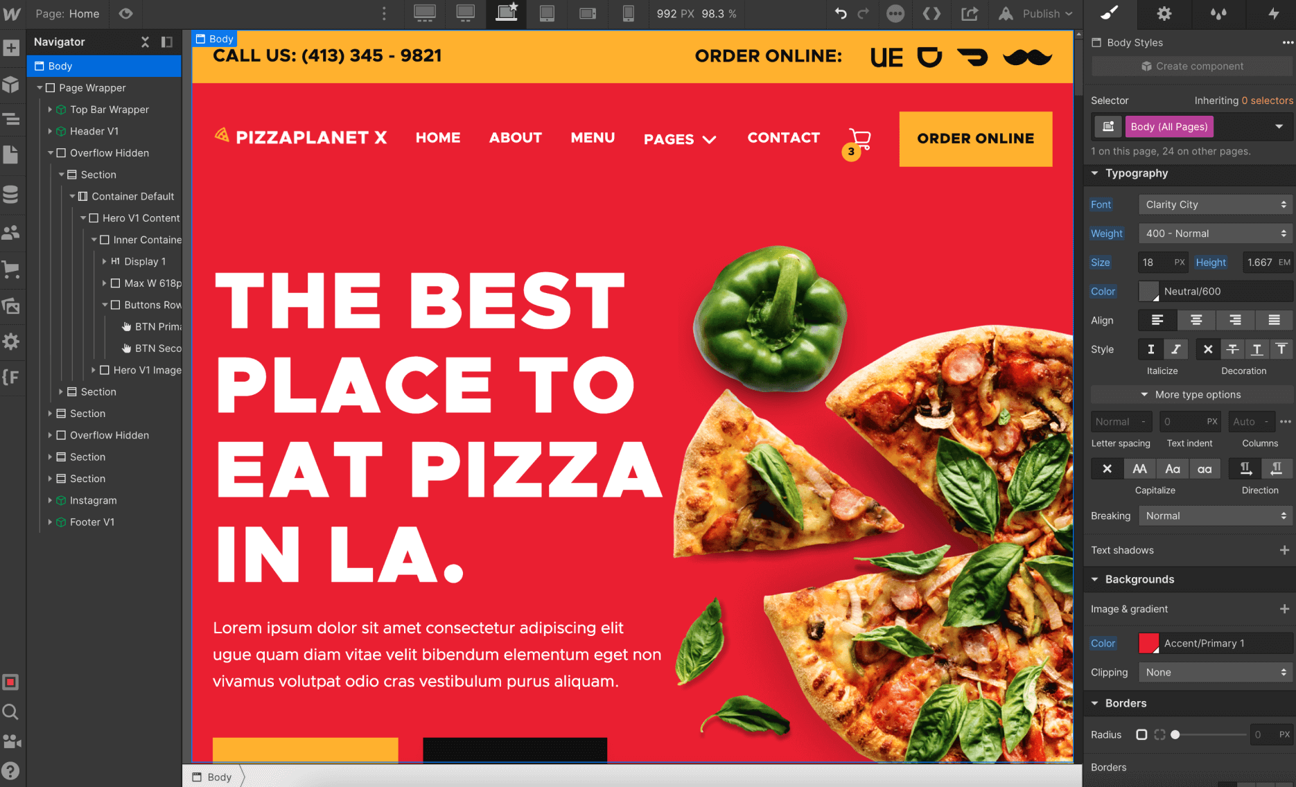 Typography - Pizzaplanet X Webflow Template