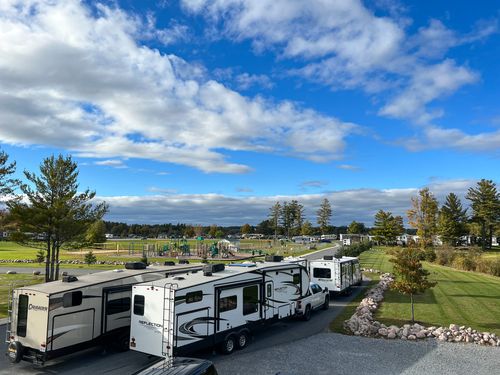 Aerial view of RVs at Swan Bay Resort