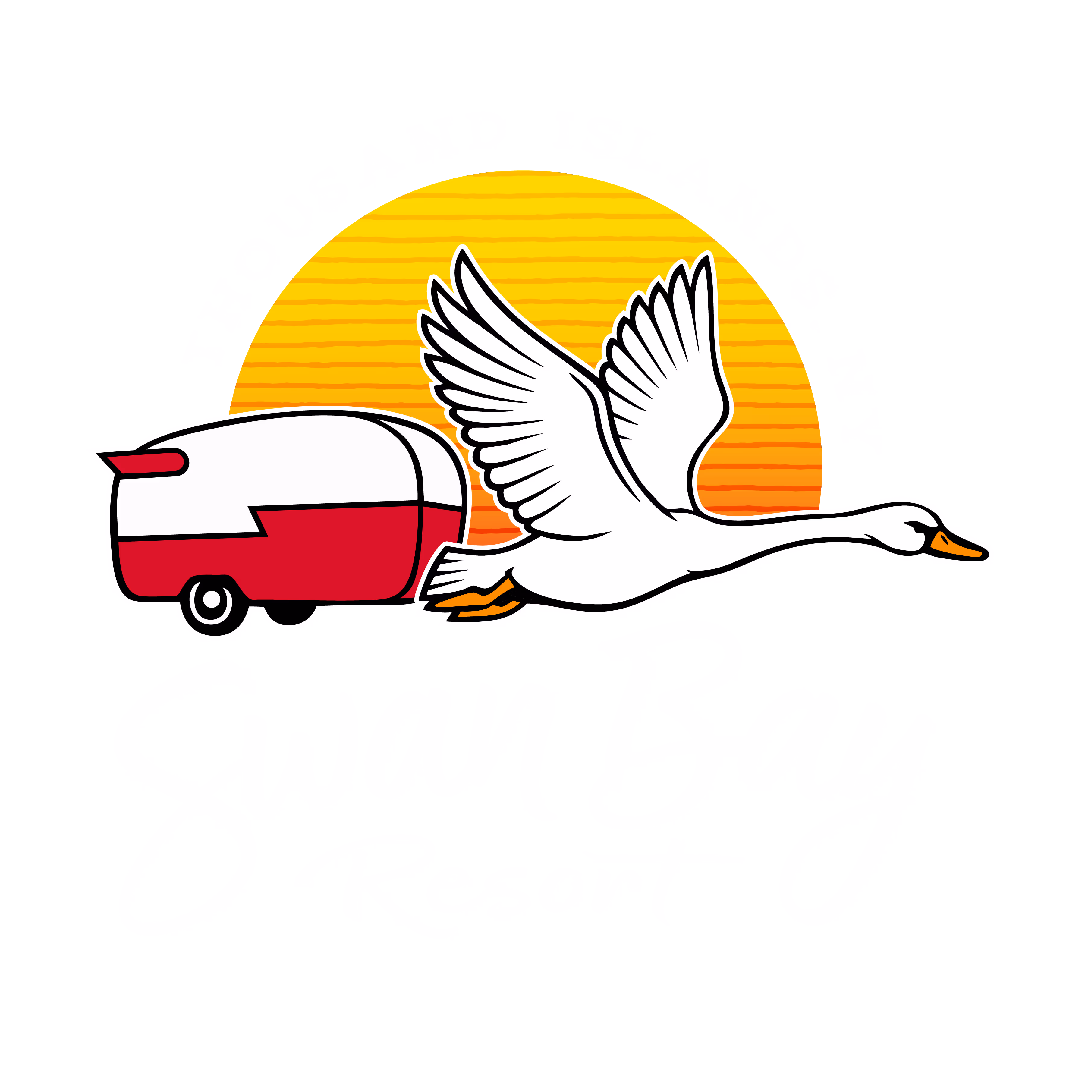 Swan Bay Resort Logo with Swan pulling a Camper