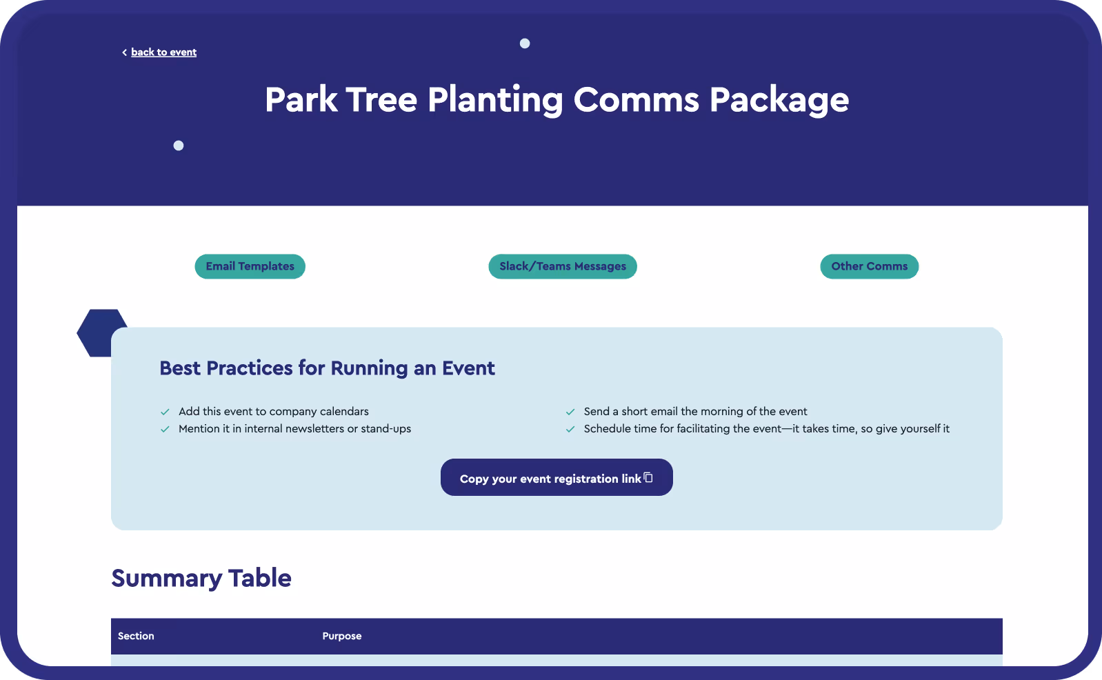 Showing the top of a Percent Pledge AI communications page.