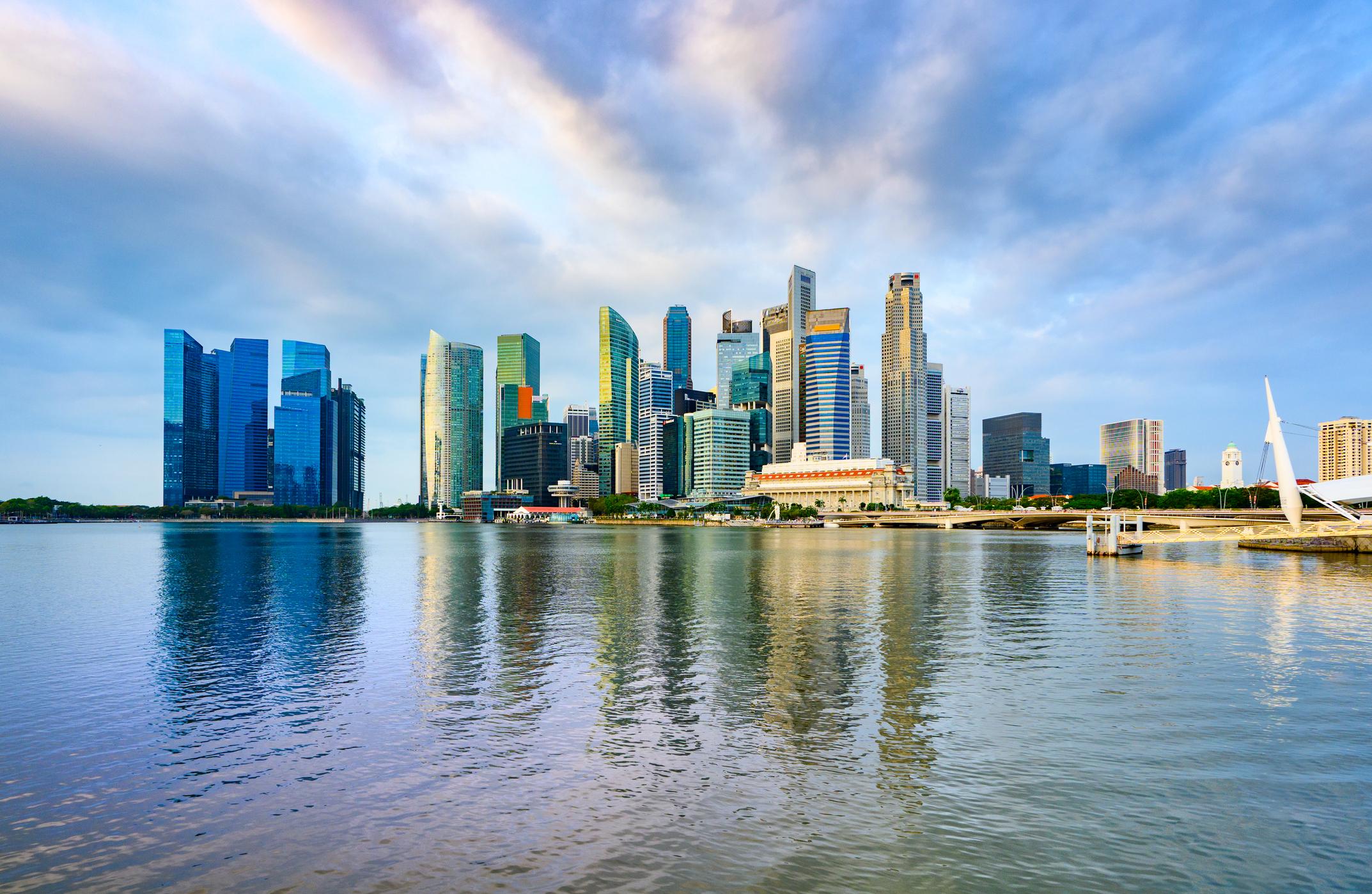 Singapore's city skyline seen across the water on a clear day