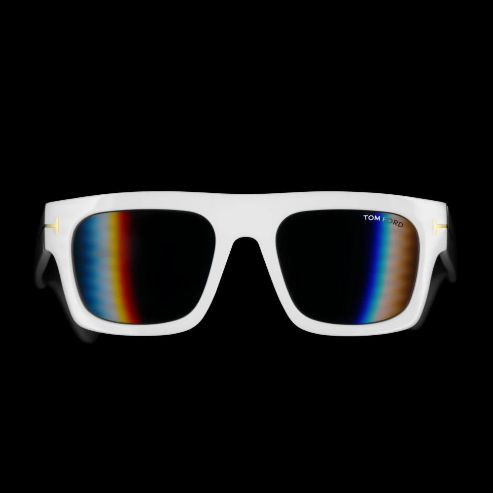 White Tom Ford frames with vertical bands of light.