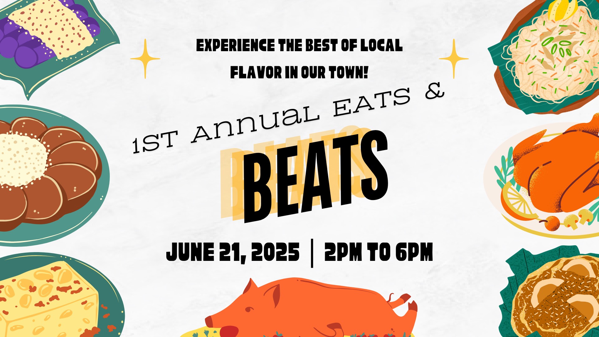 1st Annual Eats & Beats, 2025: A lively outdoor festival with people enjoying food and live music by the marina.