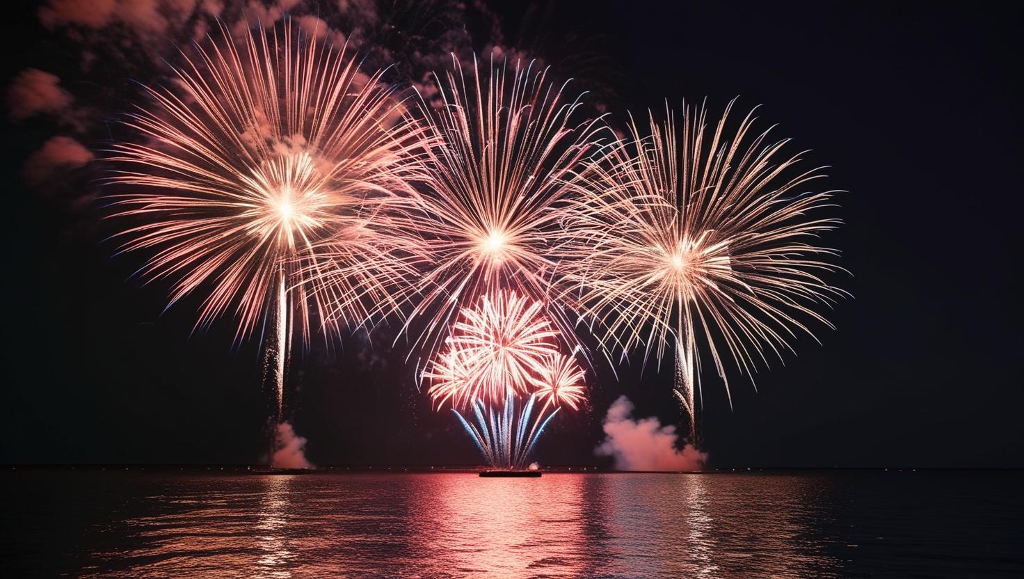 Memorial Day Fireworks Display 2025: Spectacular fireworks light up the night sky over Alexandria Bay.