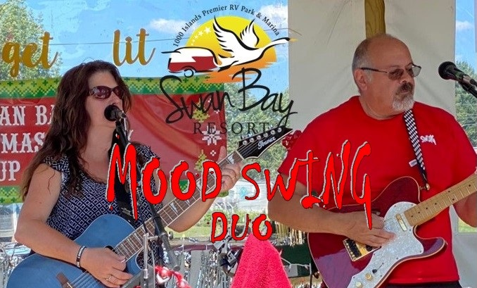 Mood Swing Duo July 27 2025: Live music by the water at Why Knot Tiki Bar on a summer evening.