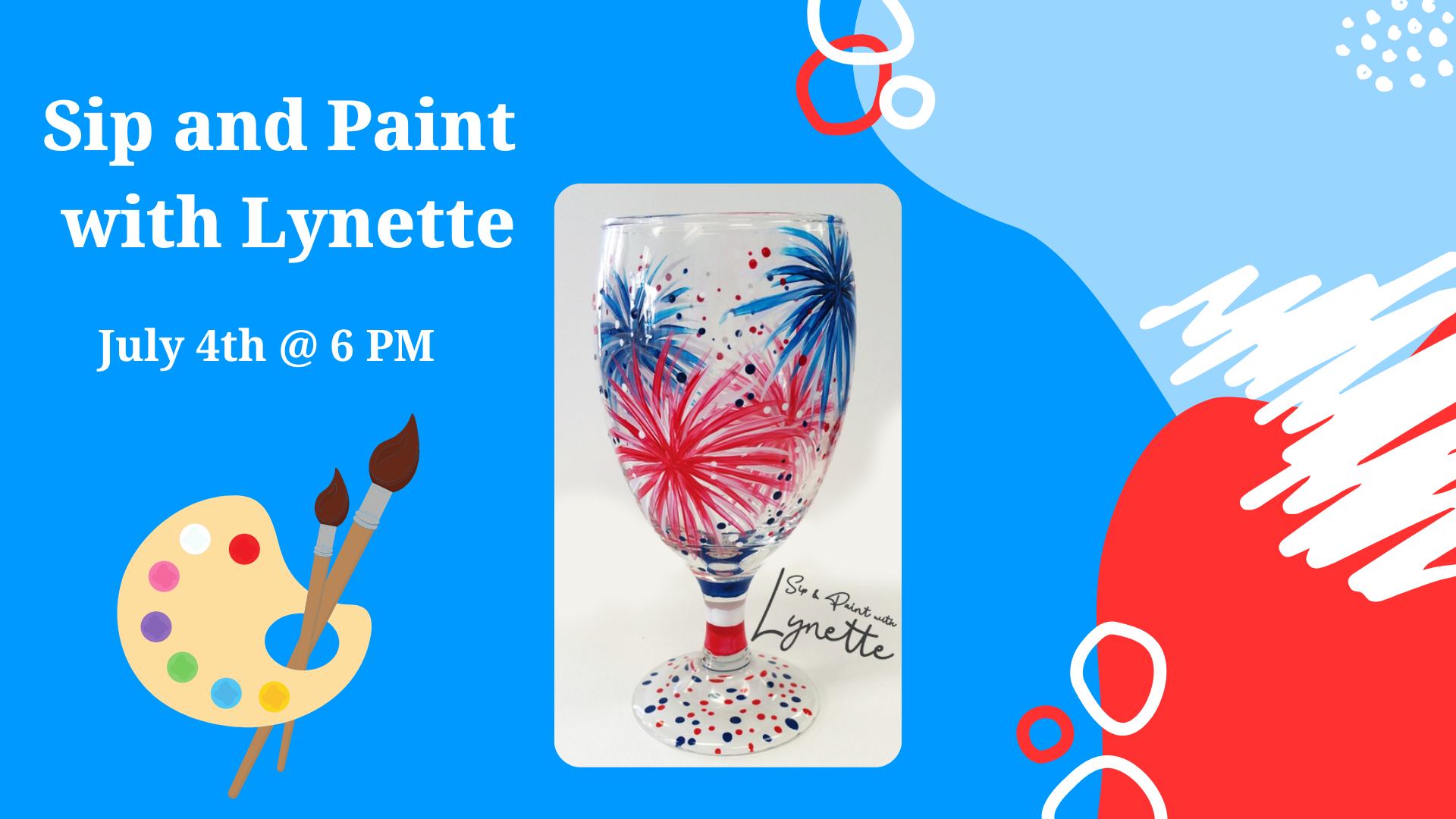 Sip & Paint: Guests celebrating July 4, 2025 by creating patriotic glasses at an outdoor event.