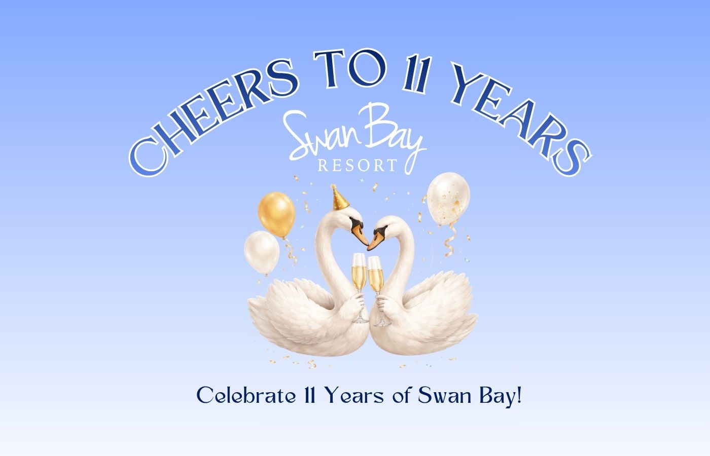 Celebration of the 11th anniversary at Swan Bay Resort & Marina with guests, music, and waterfront views.