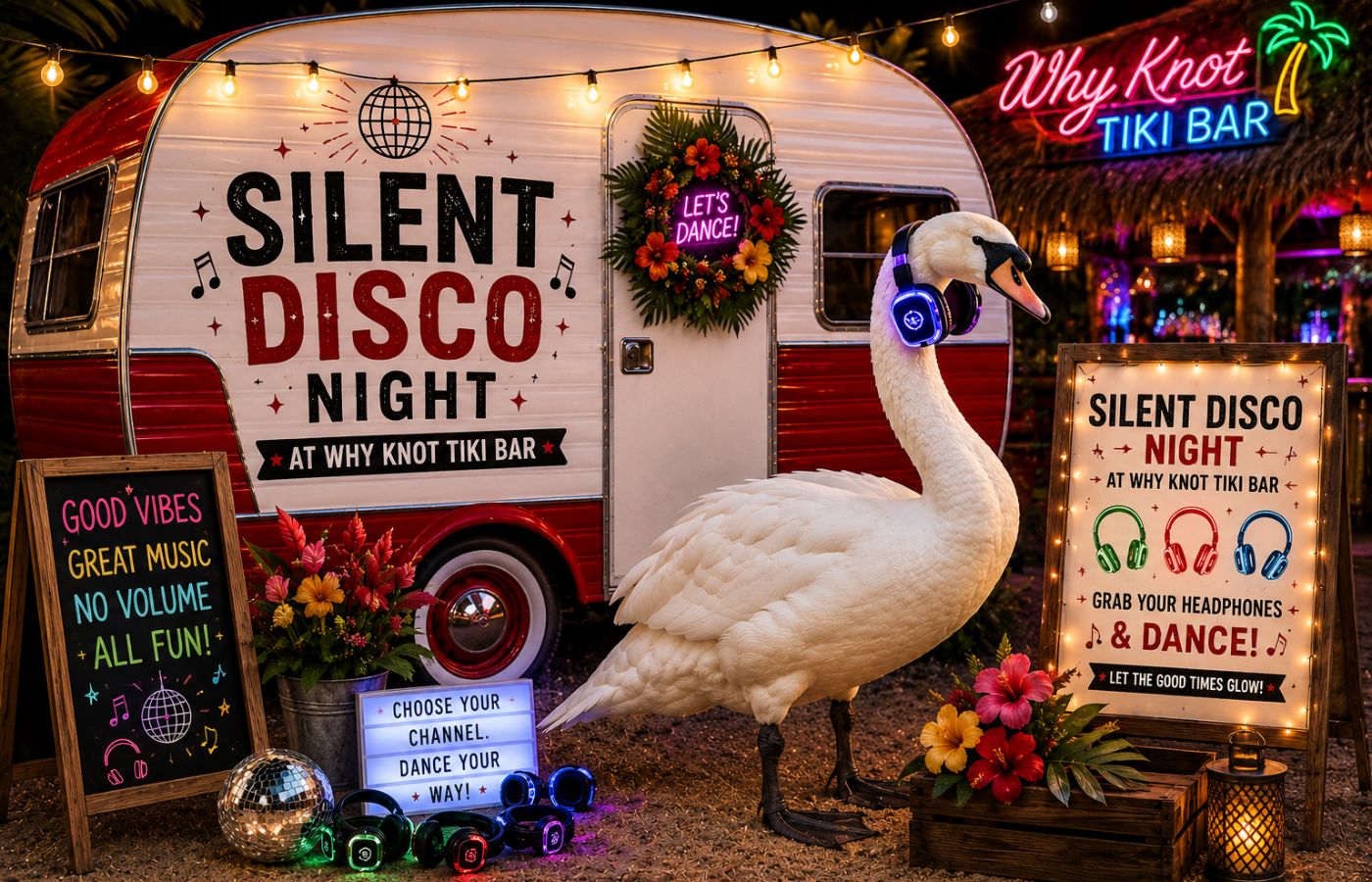 Swan enjoying Silent Disco Night with Headphones!