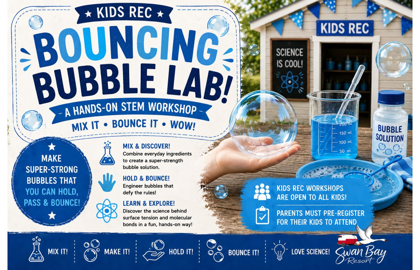 Kids creating bouncing bubbles at Swan Bay's Kids Rec
