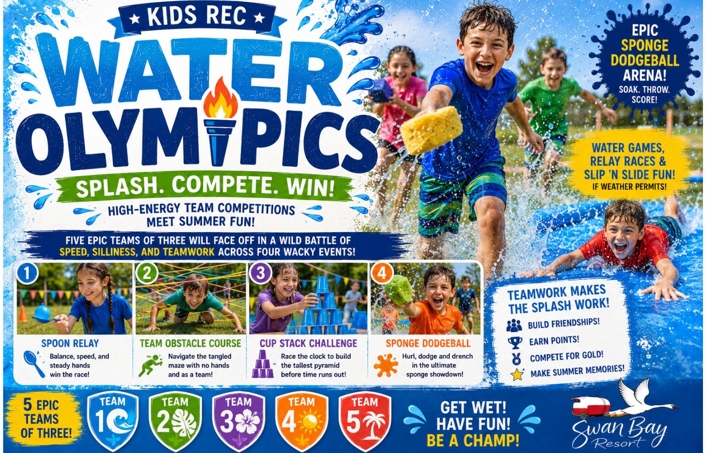 Kids Participating in the Water Olympics at Swan Bay's Kids Rec