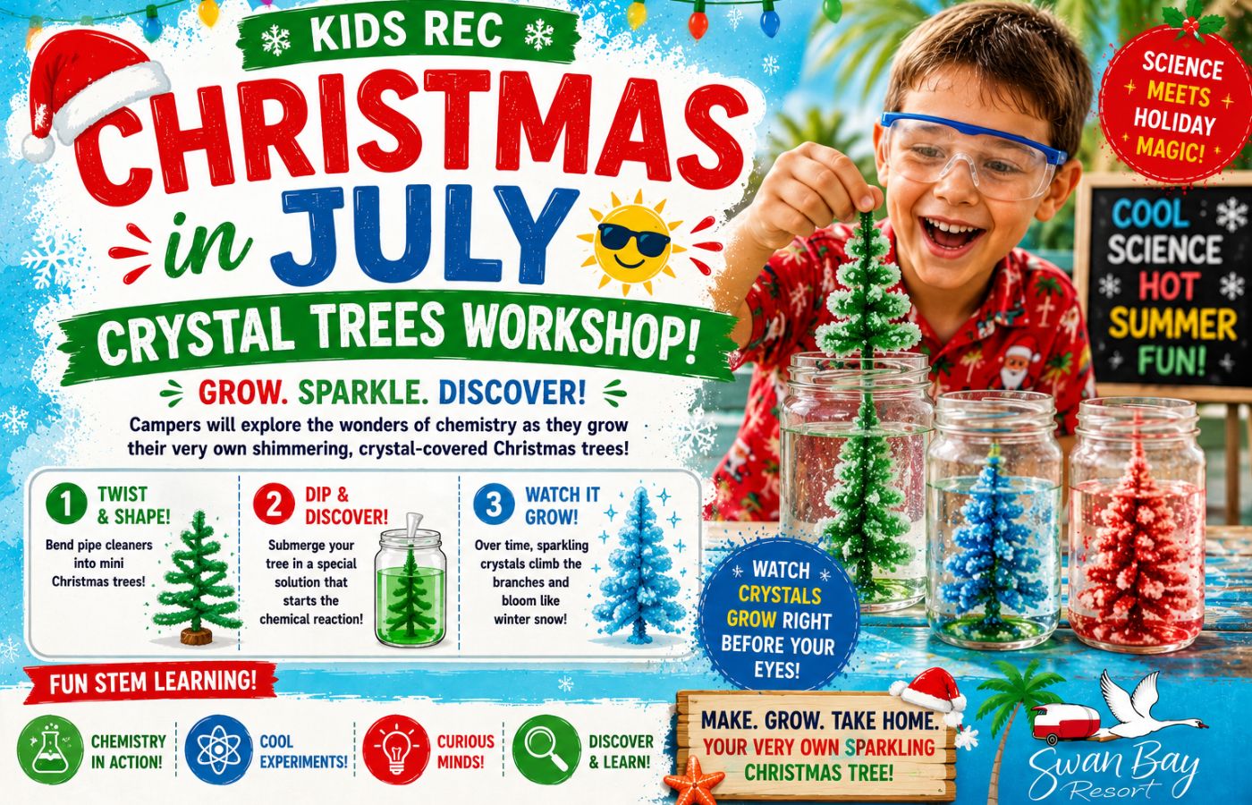 Kids participating in Swan Bay's Crystal Christmas Tree Workshop