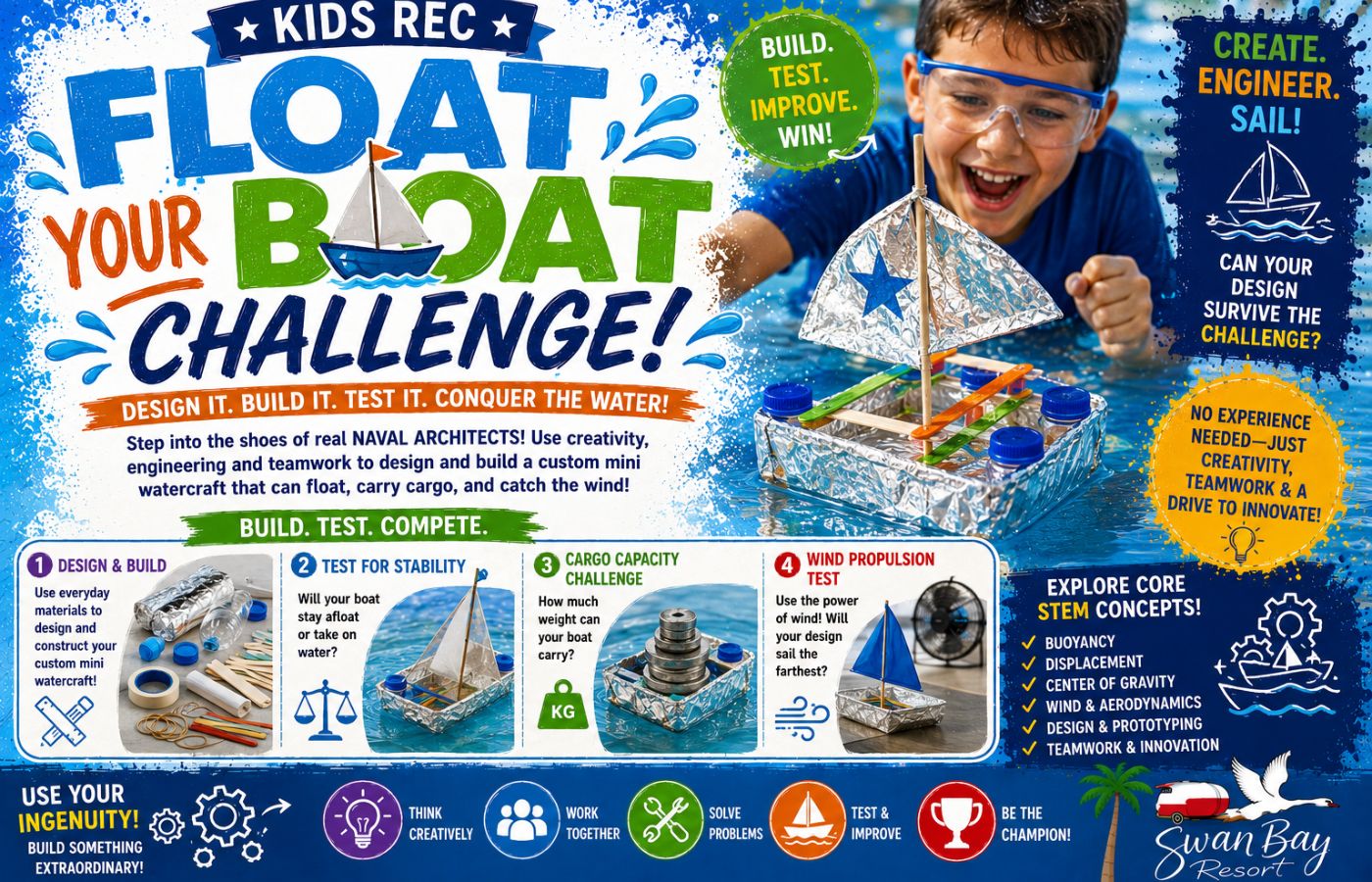 Kids participating in Swan Bay's Float Your Boat Challenge