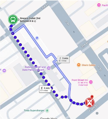 Location of new bus stop in Crescent City, CA