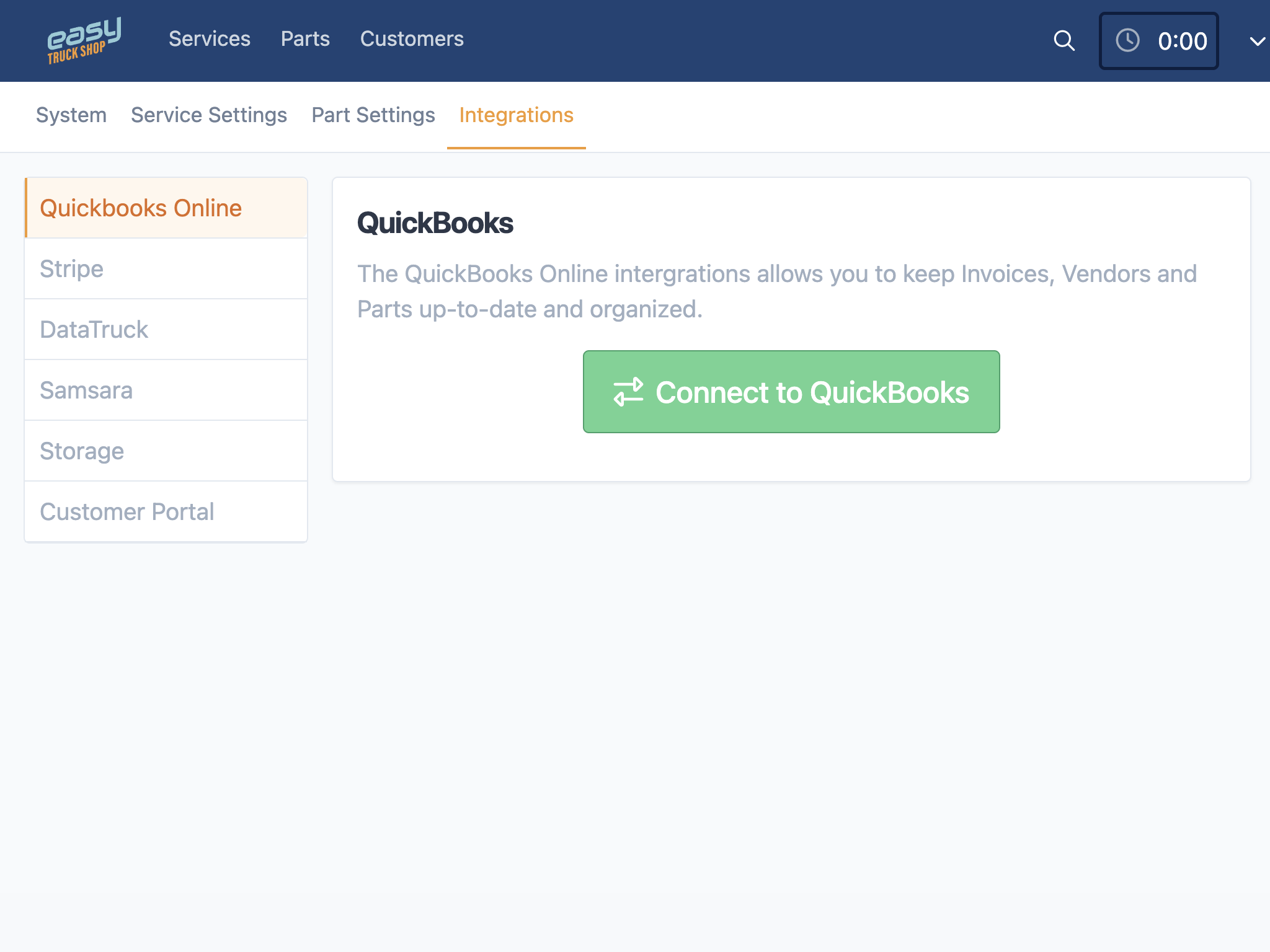 Truck repair invoice with Stripe payment link and QuickBooks integration
