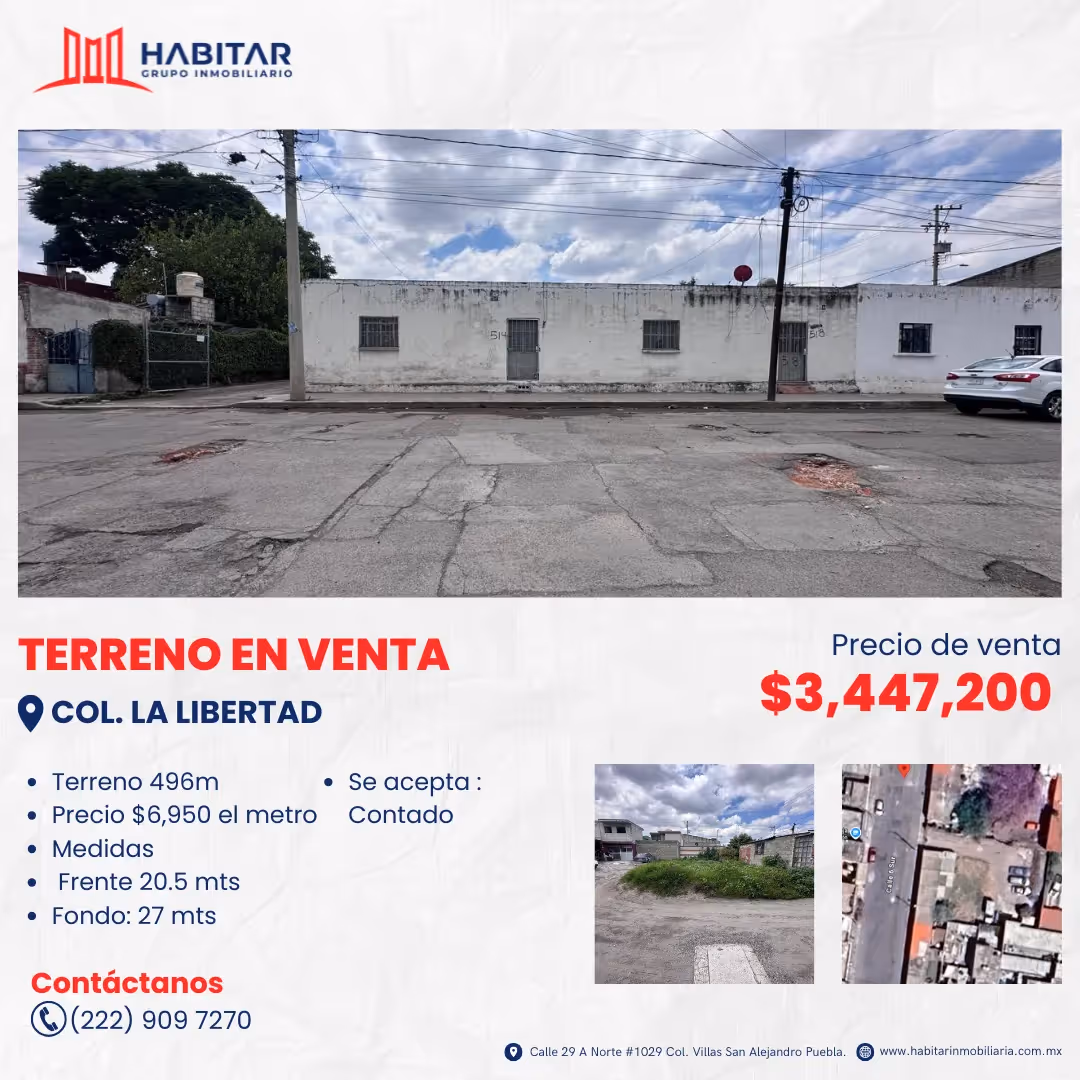 VENTA DE TERRENO EN COLONIA LA LIBERTAD, PUEBLA