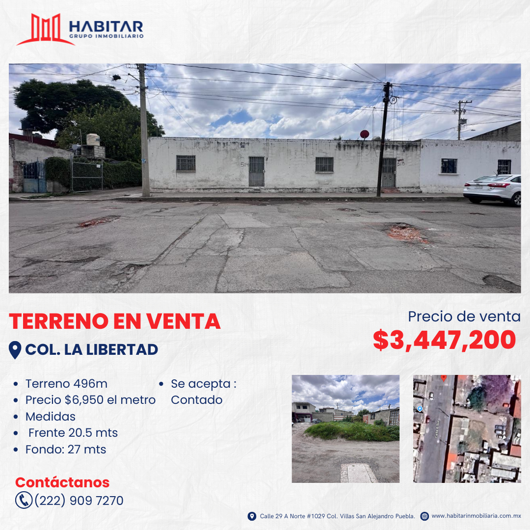 VENTA DE TERRENO EN COLONIA LA LIBERTAD, PUEBLA