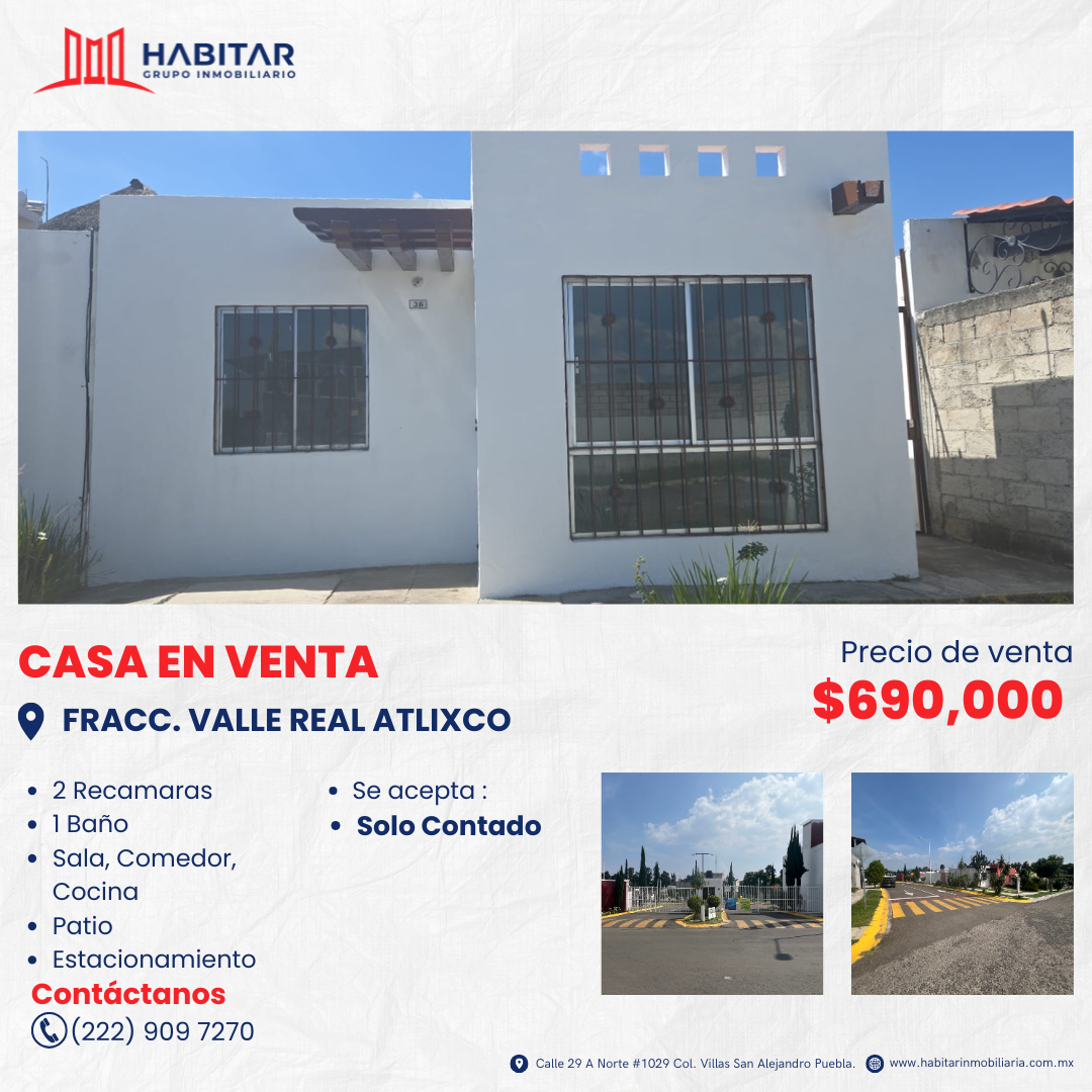 VENTA DE CASA EN FRACC. VALLE REAL ATLIXCO