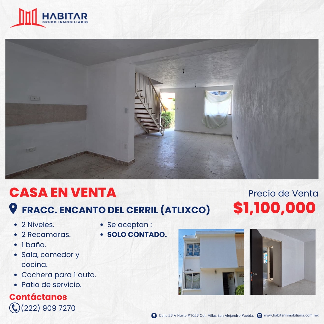 V51.- VENTA DE CASA – FRACC. ENCANTO DEL CERRIL (ATLIXCO).