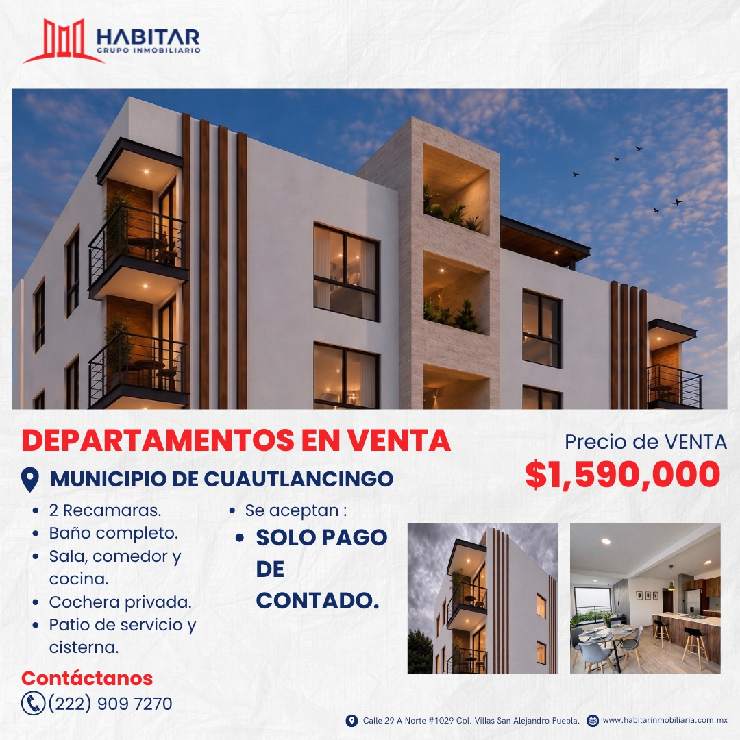 V58.- DEPARTAMENTOS EN VENTA EN CUAUTLANCINGO