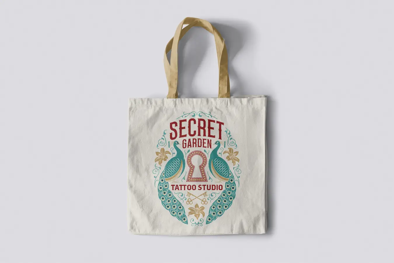 Example of Secret Garden logo applied to beige tote bag