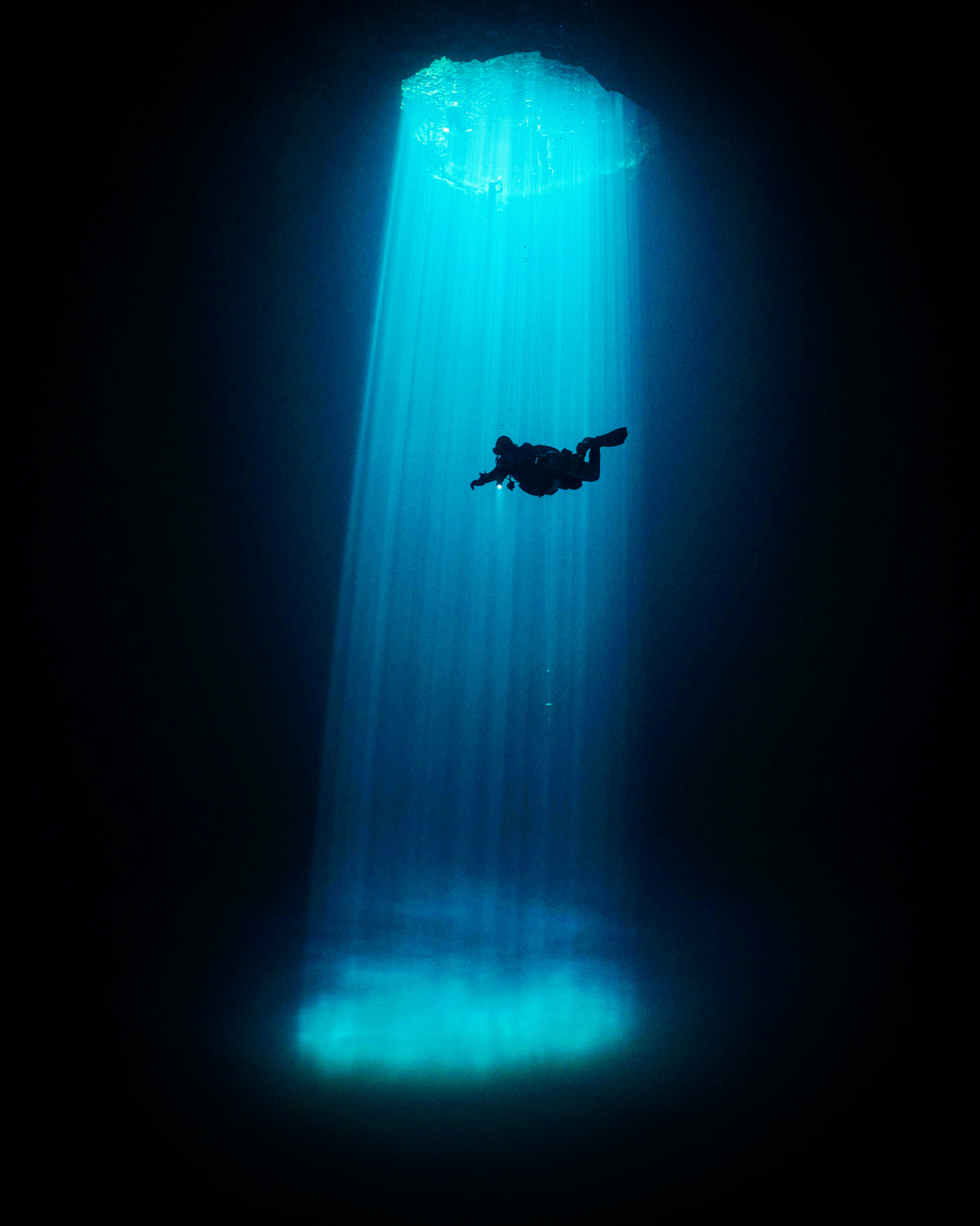 underwater scene during scuba diving in the cenotes