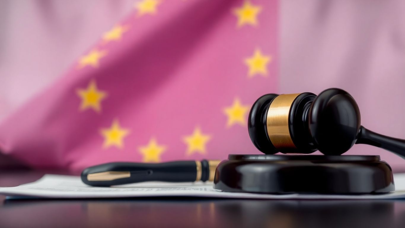 Gavel on document with EU flag