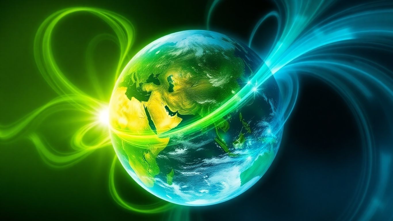 Globe with green energy patterns