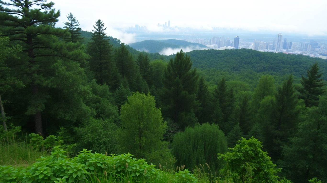Scientist monitors carbon emissions near city and forest.