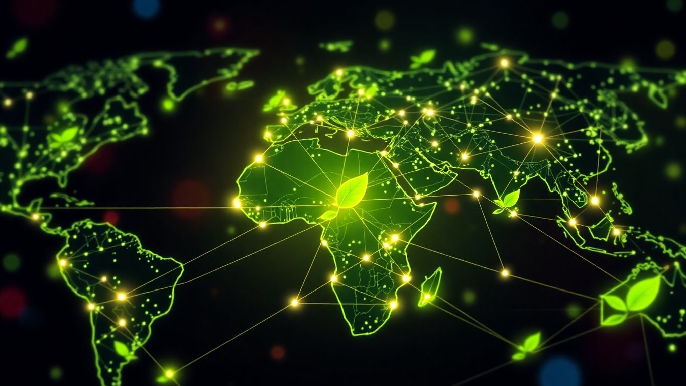 Global supply chain network with sustainable elements.