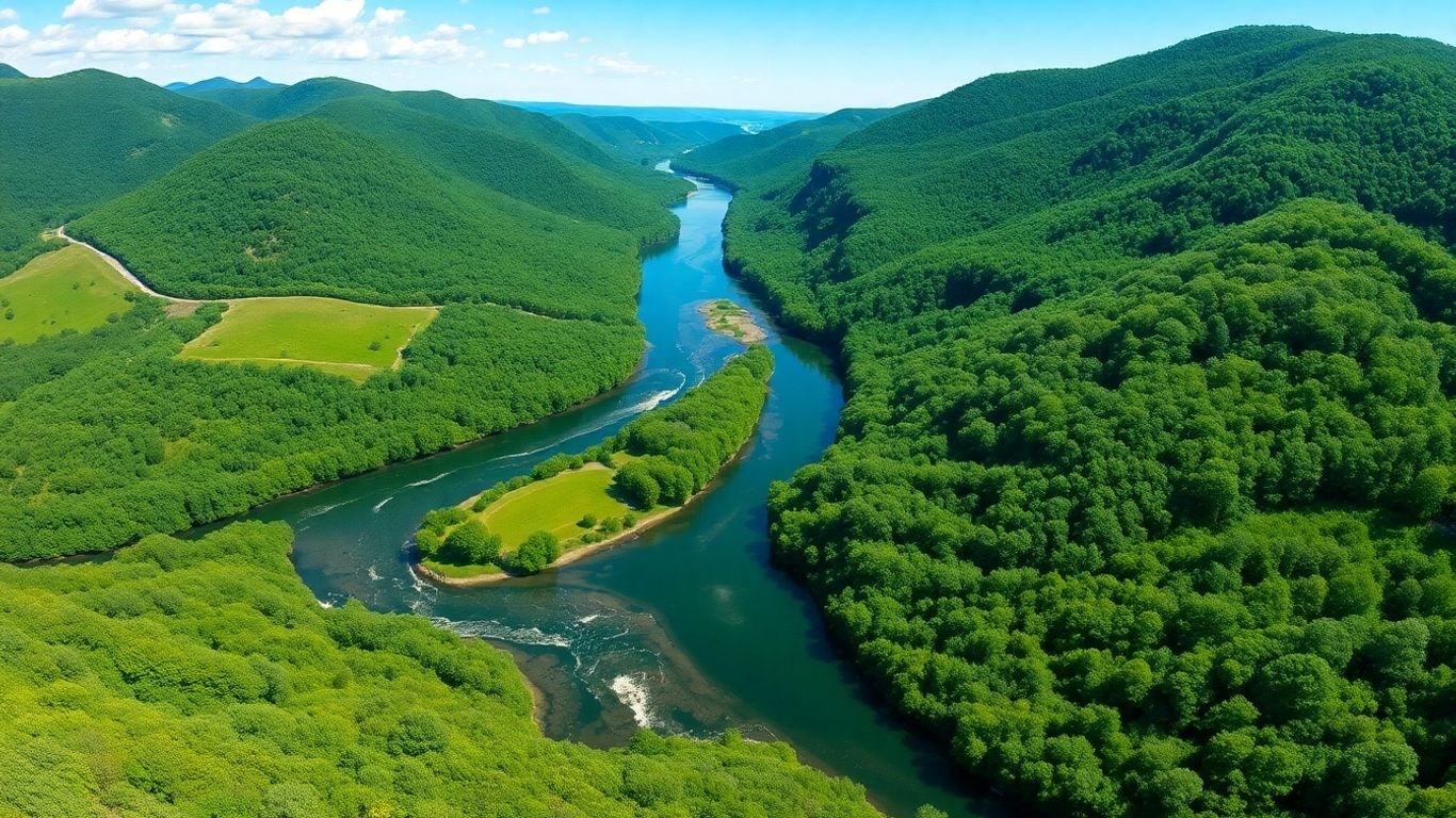 Lush green New York watershed with a clear river.